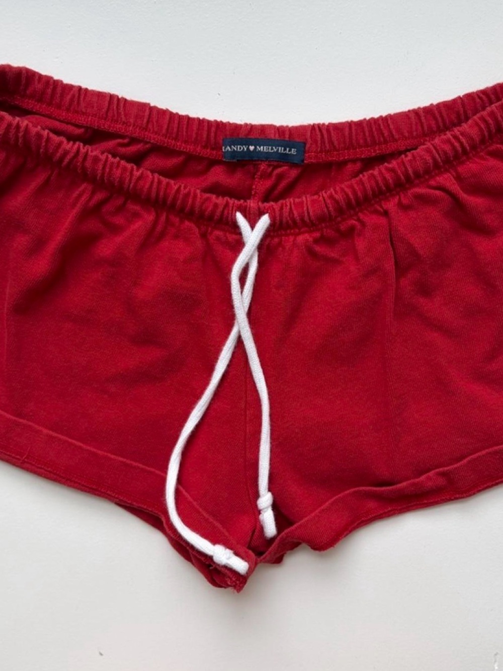 Brandy Melville Red Women's Bike/Lounge Shorts with White Drawstring